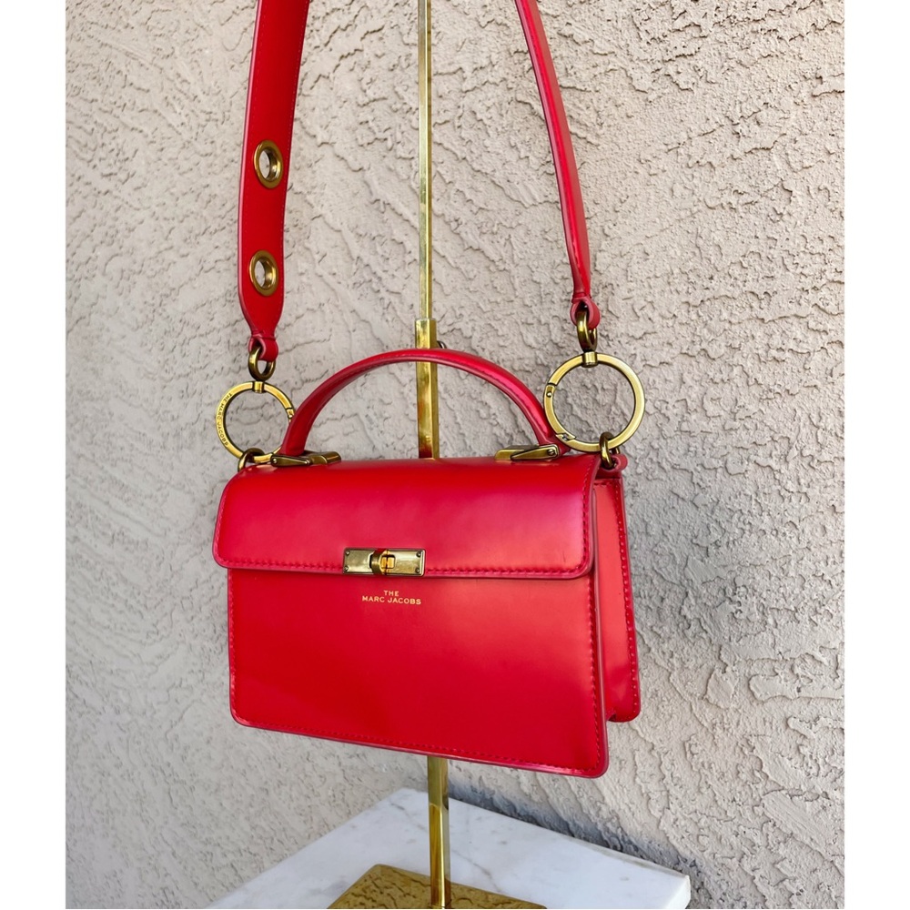 MARC JACOBS Red Smooth Leather Crossbody Flap Satchel Downtown Shoulder Bag - Picture 12 of 17